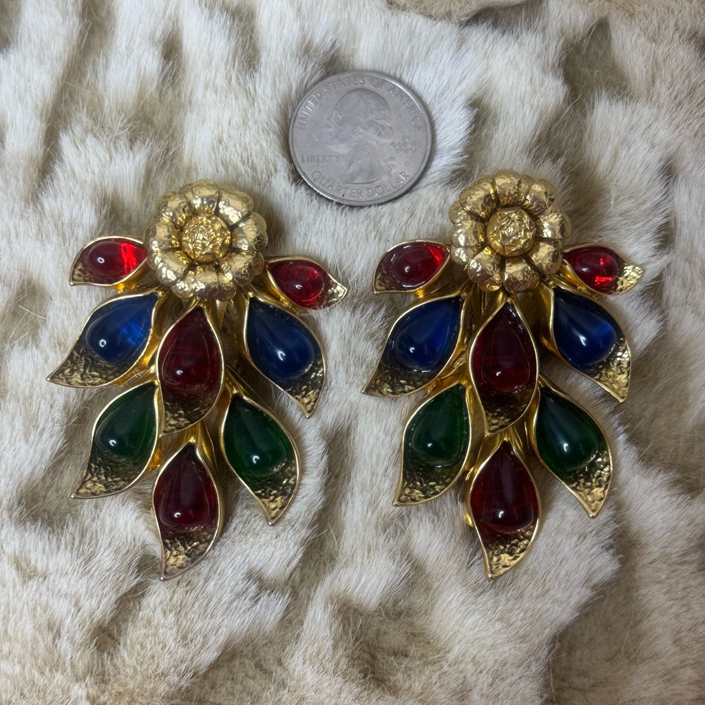 New Catwalk Job Clip Elegant Gold And Multicolor Floral Earrings